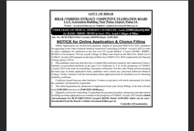 Bihar AYUSH NEET UG counselling 2025 choice filling starts: Check direct link here and details here