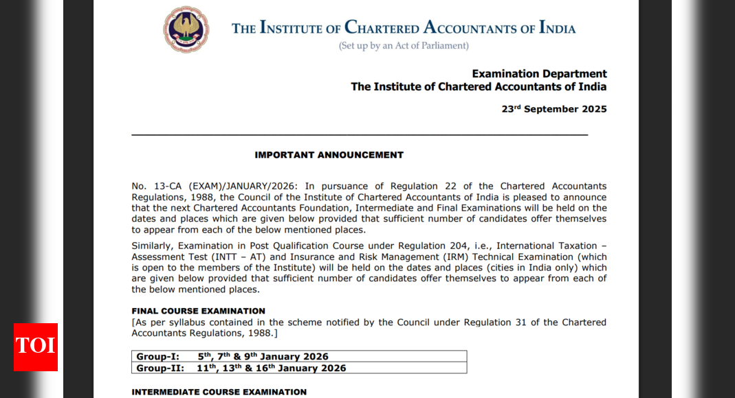 ICAI CA January 2025 exam datesheet released: Check important dates here