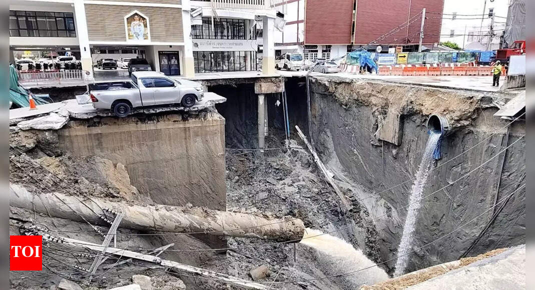 Viral: Massive sinkhole in Bangkok swallows vehicles and poles, netizens react