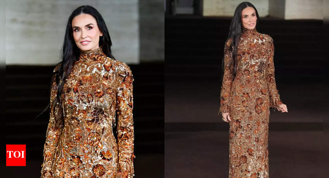 Demi Moore shines in gold at Gucci’s cinematic Milan Fashion Week premiere