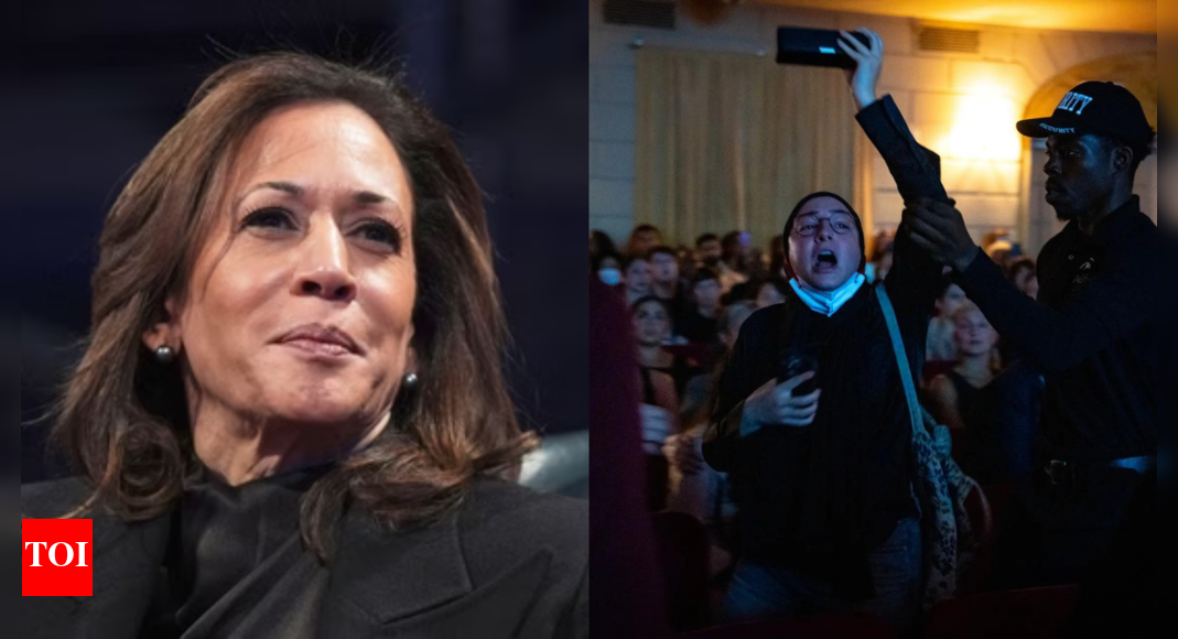‘Blank cheque to Netanyahu’: Harris slams Trump over Israel’s war, faces protesters on book tour