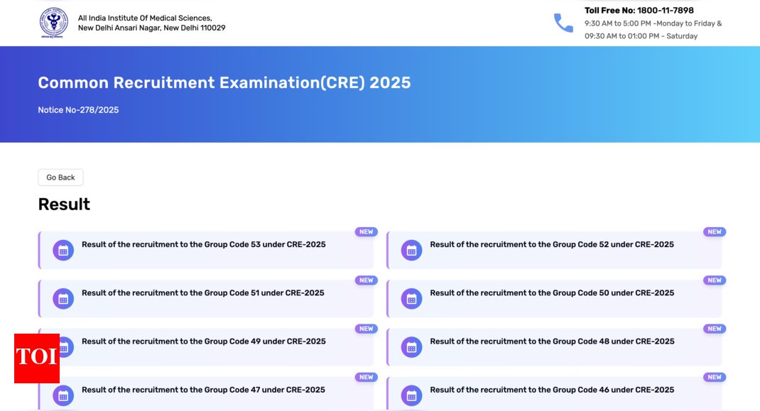 AIIMS CRE result 2025 released at aiimsexams.ac.in: Check direct link to download here