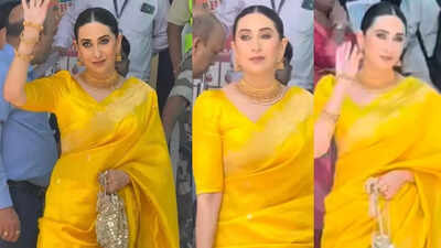 Karisma Kapoor celebrates Navratri in stunning yellow saree; spotted at airport amid legal battle with Priya Sachdev over Sunjay Kapur’s estate