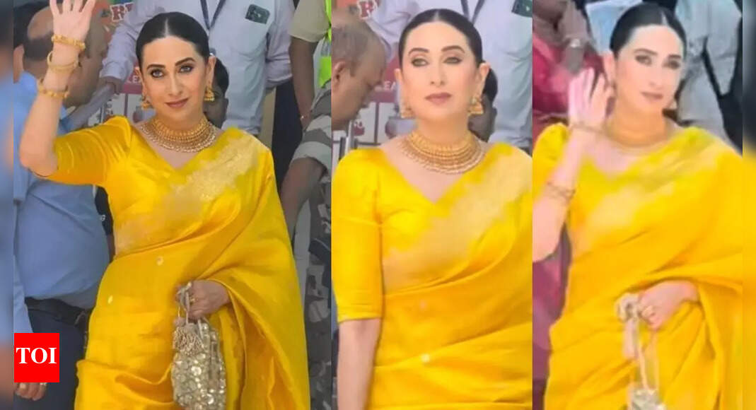 Karisma Kapoor celebrates Navratri in stunning yellow saree; spotted at airport amid legal battle with Priya Sachdev over Sunjay Kapur’s estate