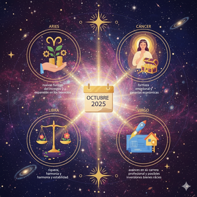Octubre 2025 trae Buena Suerte y Riqueza para estos Signos del Zodiaco