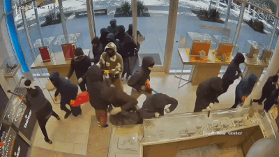 $1 million heist caught on camera: 25 thugs enter jewelry store in California, shoot at automatic door to exit