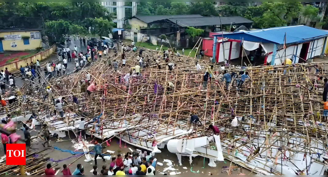 Heavy rain and strong winds damage Durga puja pandals in Dhanbad