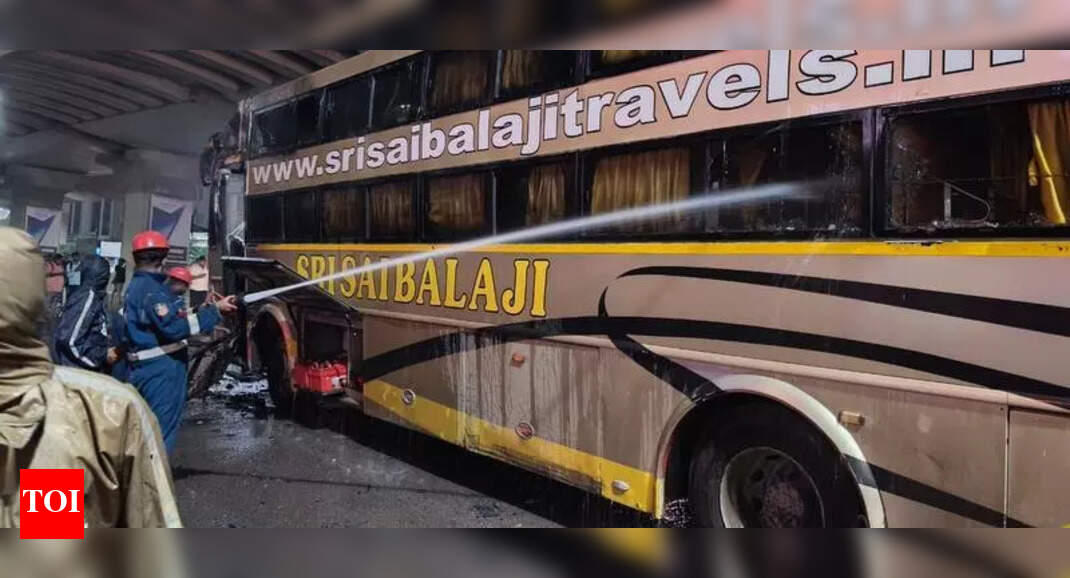 Tourist bus catches fire near SR Nagar metro station | Hyderabad News ...