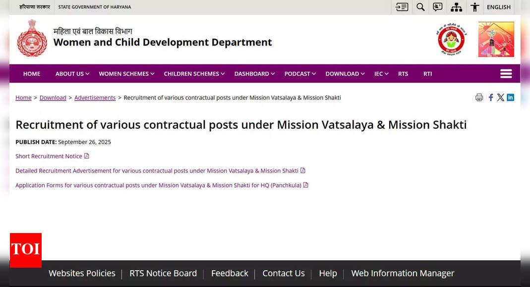 Haryana WCD Recruitment 2025: Apply offline for 479+ Social Work, Law, IT and counselling posts