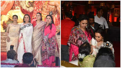 Kajol, Rani Mukerji and Ayan Mukerji share heartfelt moments at family Durga Puja, miss Deb Mukherjee during the festivities