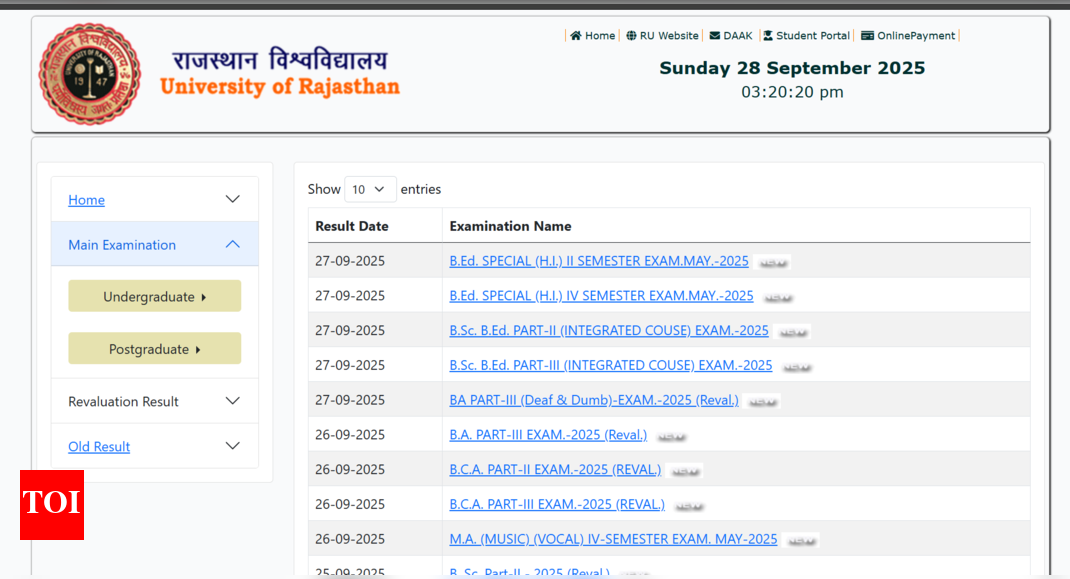 UNIRAJ results 2025: Rajasthan University releases results for various courses, Check direct link to download here