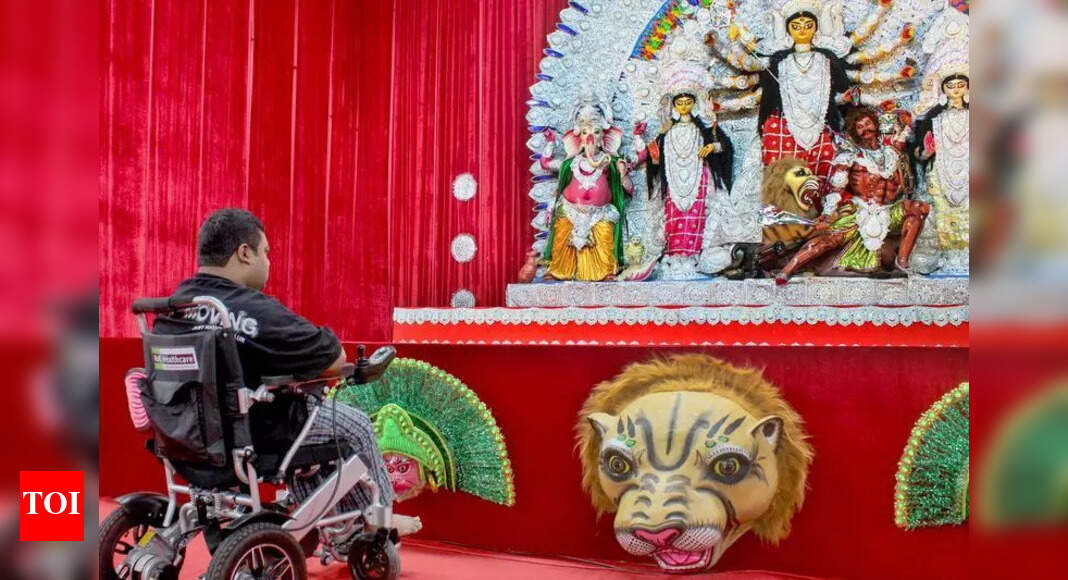 No more stairs, a ramp helps disabled get closer to Durga at Pandara ...