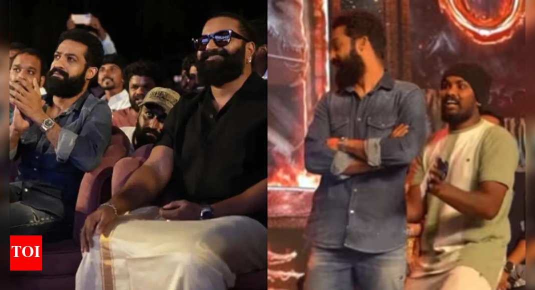 Jr NTR attends 'Kantara Chapter 1' event: 'RRR' star seen in discomfort due to pain; fan breaches security to hug him