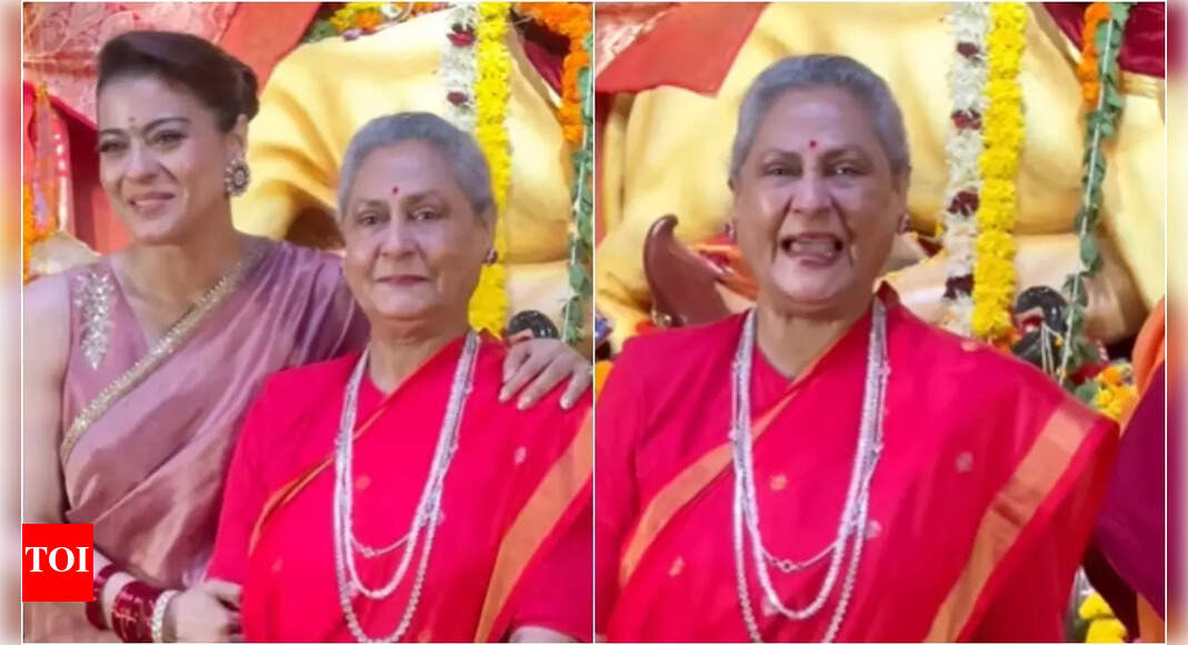 Netizens demand an Oscar for Kajol as she makes Jaya Bachchan laugh in front of paparazzi at Durga Puja pandal in Mumbai - Watch