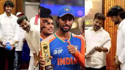 Asia Cup: Tilak Varma honoured by Telangana CM Revanth Reddy, presents bat to Chief Minister