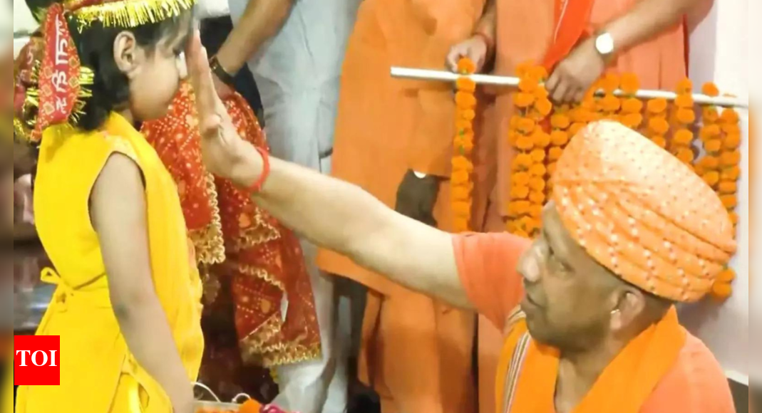UP CM Yogi performs Kanya Pujan at Gorakhnath Temple on Maha Navami