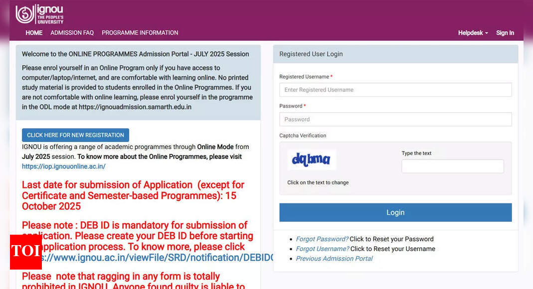 IGNOU July 2025 admission deadline extended to 15 October for ODL and online programmes