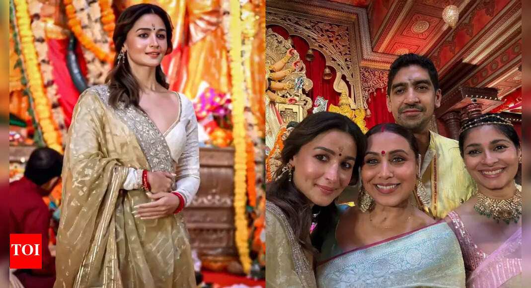 Alia Bhatt lights up Kajol–Rani Mukerji’s Durga Puja in her dreamy festive look