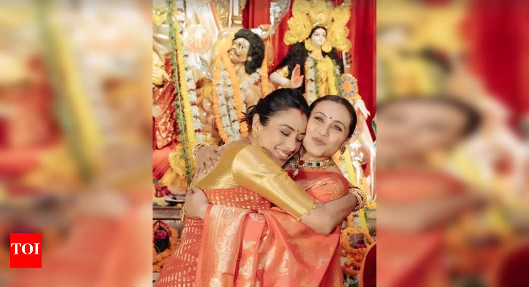Rani Mukerji and Rupali Ganguly share festive hug at Durga Puja