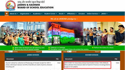 JKBOSE releases Class 10th date-sheet for 2025 Oct–Nov session, exams start 3 November