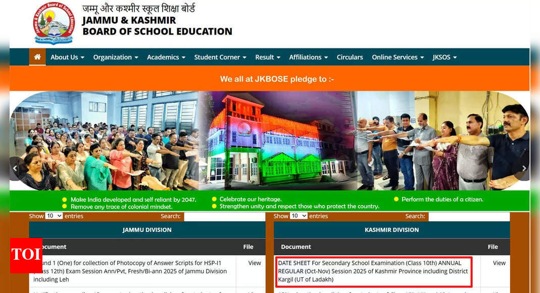 JKBOSE releases Class 10th date-sheet for 2025 Oct–Nov session, exams start 3 November