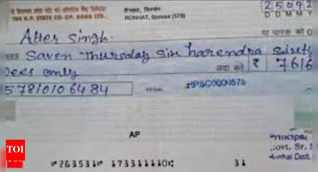 ‘Saven Thursday Six harendra sixtey’: Drawing master suspended after cheque spelling blunder goes viral