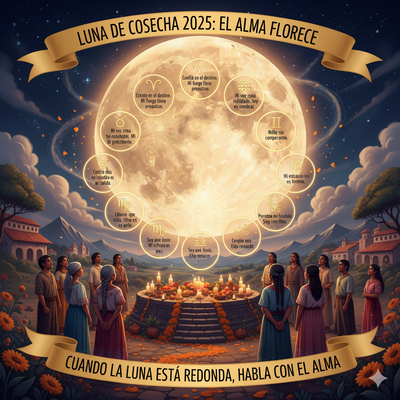 Afirmaciones con alma: La Luna de Cosecha 2025 y los signos zodiacales desde la mirada hispana