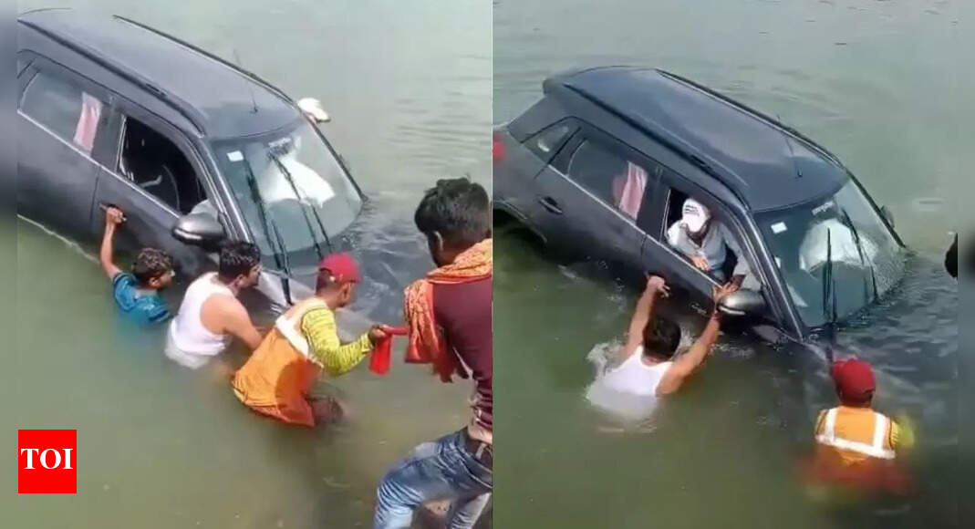 MP: 4 narrowly escape as car plunges into river after being hit by truck; villagers rescue family