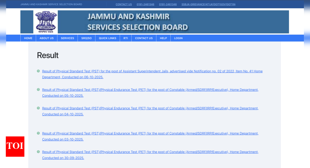 JKSSB Assistant Superintendent Jails, Constable results 2025 released for PET/PST candidates at jkssb.nic.in: Direct link to download here