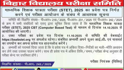 Bihar STET admit card 2025 to be released on this date at bsebstet.org; here’s how to download
