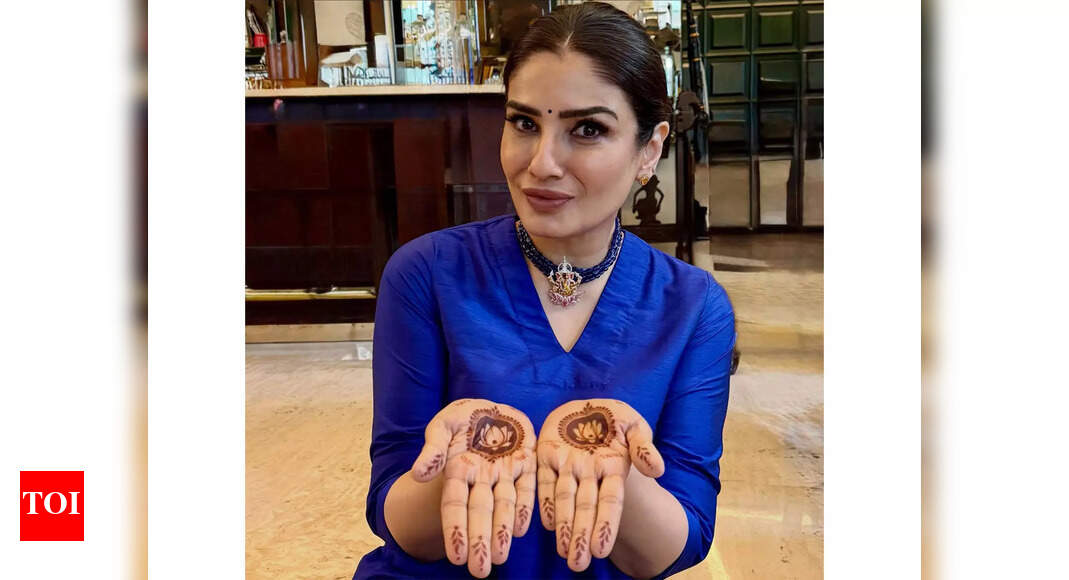 Raveena Tandon flaunts her Karwa Chauth mehendi, gives it some 'fam' touch