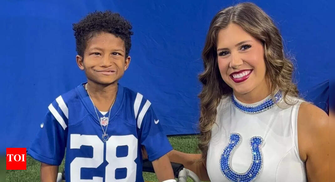 Indianapolis Colts cheerleader Morgan McLain melts hearts after using sign language to communicate with deaf 8-year-old fan