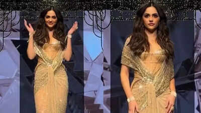 Aneet Padda makes a glamorous runway debut; fans gush over her stunning saree-gown look - WATCH