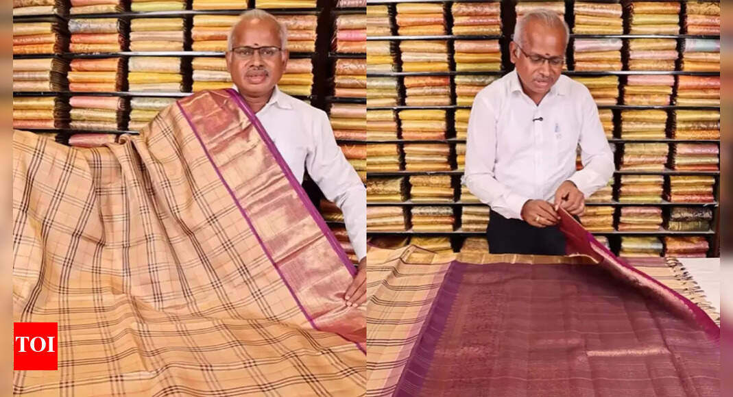 An Indian saree brand just put Burberry checks on a Kancheepuram saree