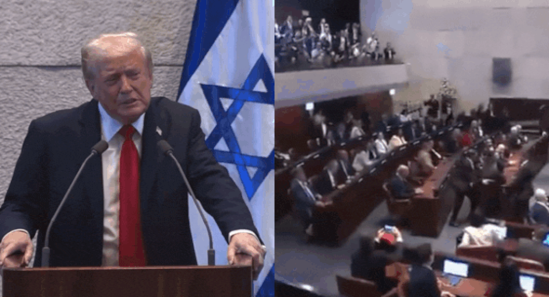 'Recognise Palestine': Protesters interrupt Trump's address in Israel parliament