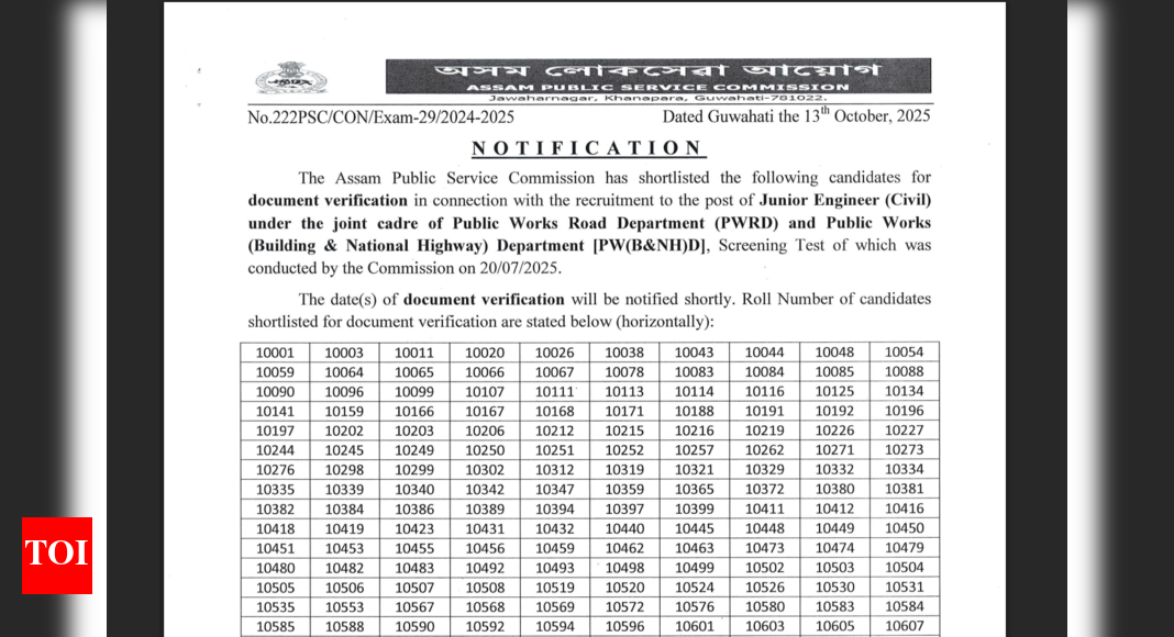 एपीएससी जेई परिणाम 2025 apsc.nic.in पर जारी: स्कोरकार्ड डाउनलोड करने के लिए सीधा लिंक यहां देखें एपीएससी जेई परिणाम 2025 apsc.nic.in पर जारी: स्कोरकार्ड डाउनलोड करने के लिए सीधा लिंक यहां देखें