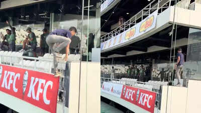 Chaos at Gaddafi Stadium! Fan climbs enclosure, breaks into Pakistan dressing room to meet Babar Azam - WATCH