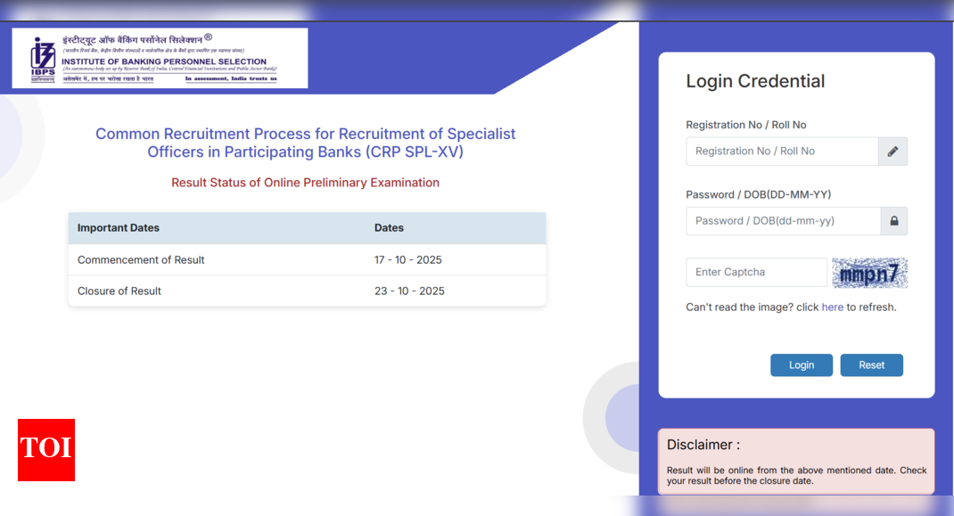 IBPS SO result 2025 released at ibps.in: Direct link to download scorecards here - The Times of India
