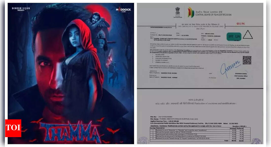 'Thamma': Ayushmann Khurrana and Rashmika Mandanna starrer cleared by Censor Board; CBFC certificate, runtime, modifications revealed