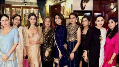 Alia Bhatt dazzles in gold shimmery saree for Kapoor family's pre-Diwali picture with Neetu, Kareena and Karisma Kapoor