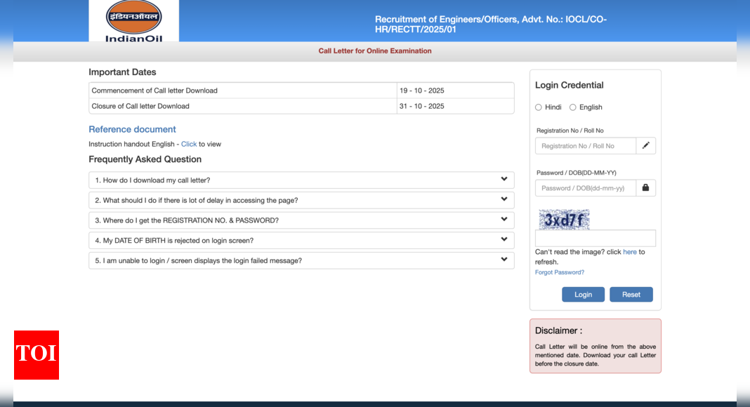 IOCL JE admit card 2025 released at oil-india.com: Check direct link and how to download hall ticket here