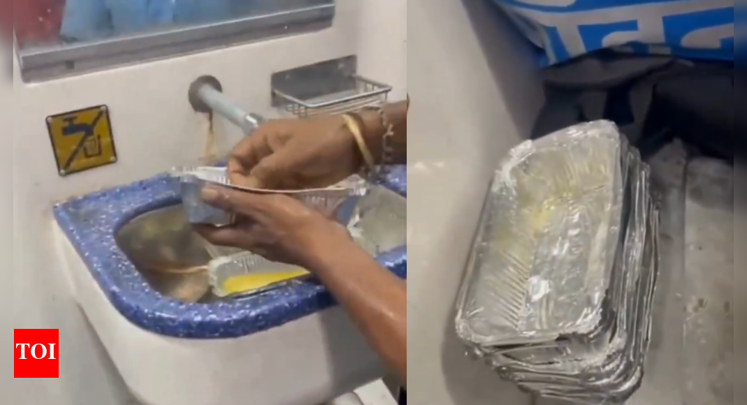 Viral video raises hygiene concerns: Used food foils being washed for reuse on train