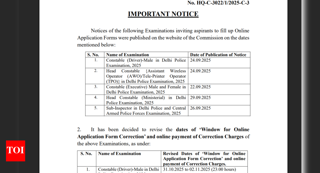 SSC updates Delhi Police exam correction window deadline for Constable, Head Constable, and SI: Check revised dates here