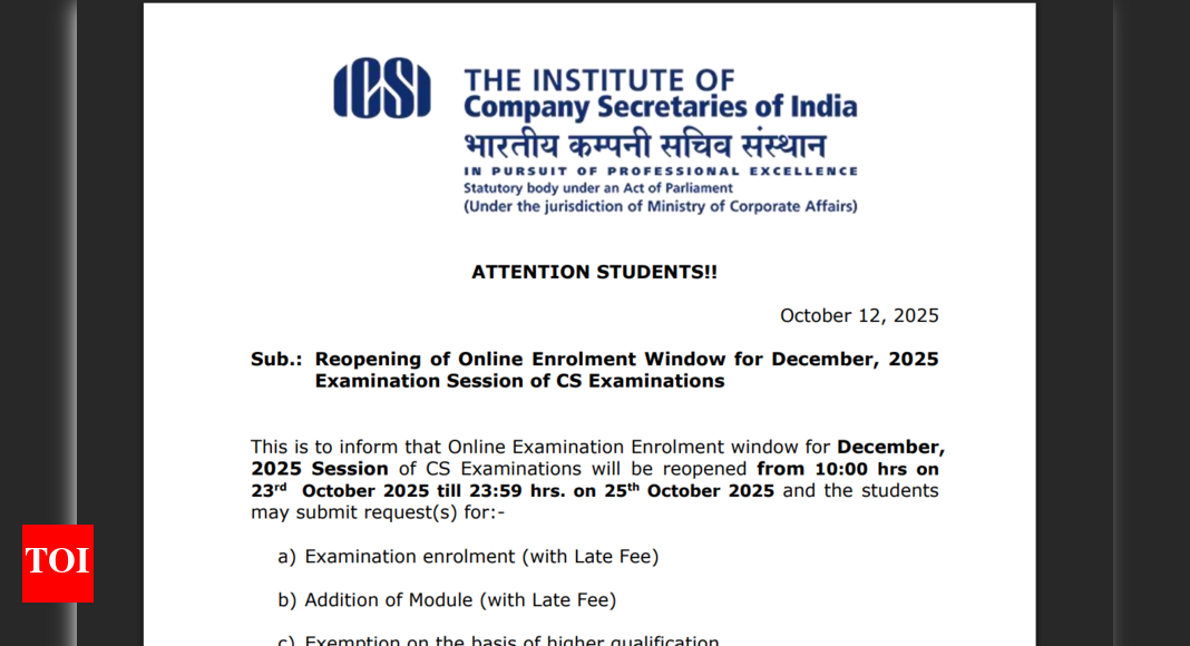 ICSI CS December exam 2025: Registration window expected to open today on icsi.edu; key dates, steps, and fees