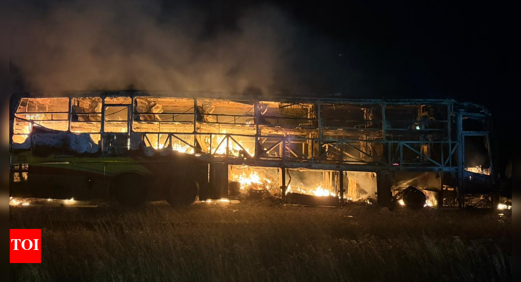 Bus catches fire on Hyderabad-Bengaluru highway; 32 feared dead; CM Naidu offers condolences