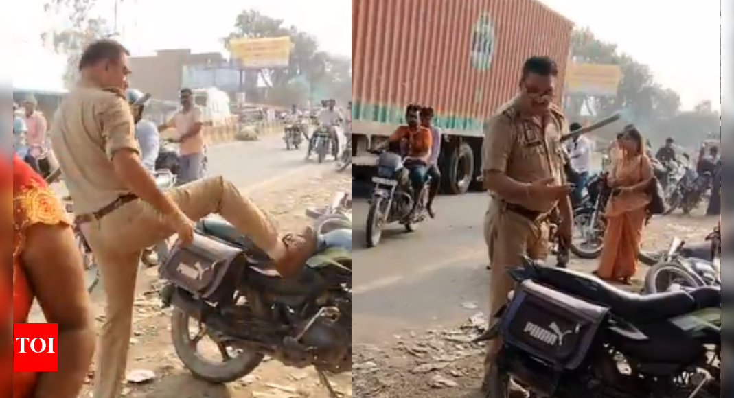 Bareilly outrage: Cop caught on video kicking bikes, abusing locals during festive rush; suspended