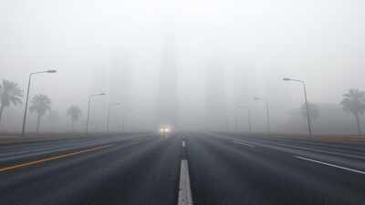 National Centre of Meteorology (NCM) predicts foggy and misty weather in Abu Dhabi, Dubai. Image: AI Representative Image. UAE: Fog set to blanket Abu Dhabi, Dubai as humidity soars; slight chance of rain by Tuesday