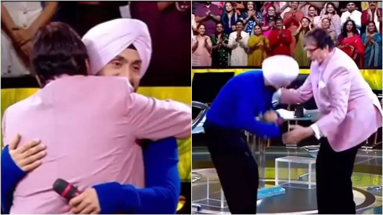 Diljit Dosanjh bows down to touch Amitabh Bachchan's feet before the duo  greets each other with a hug; Big B calls him 'Punjab Da Puttar' | - The  Times of India