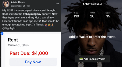 Alicia Davis spent her $4,000 rent money on NBA YoungBoy floor tickets, then asked her Facebook friends for $1 each/ Image: Facebook Woman blows $4,000 rent on NBA YoungBoy floor tickets then begs Facebook friends for $1 each
