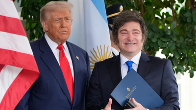 US President Donald Trump and Javier Milei (AP) As Argentina votes, Javier Milei face political headwinds